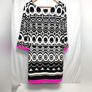 Eliza J Geometric Color Block Black White Sheath Knee Lenghth Dress 12p